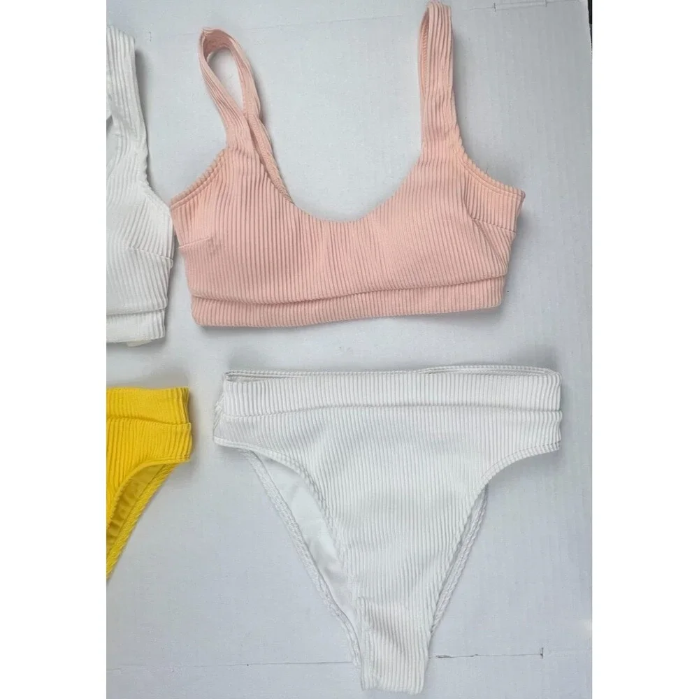 HOLLISTER Swim Bikini Bundle Size S White Yellow Pink Ribbed Mix & Match 4 Piece